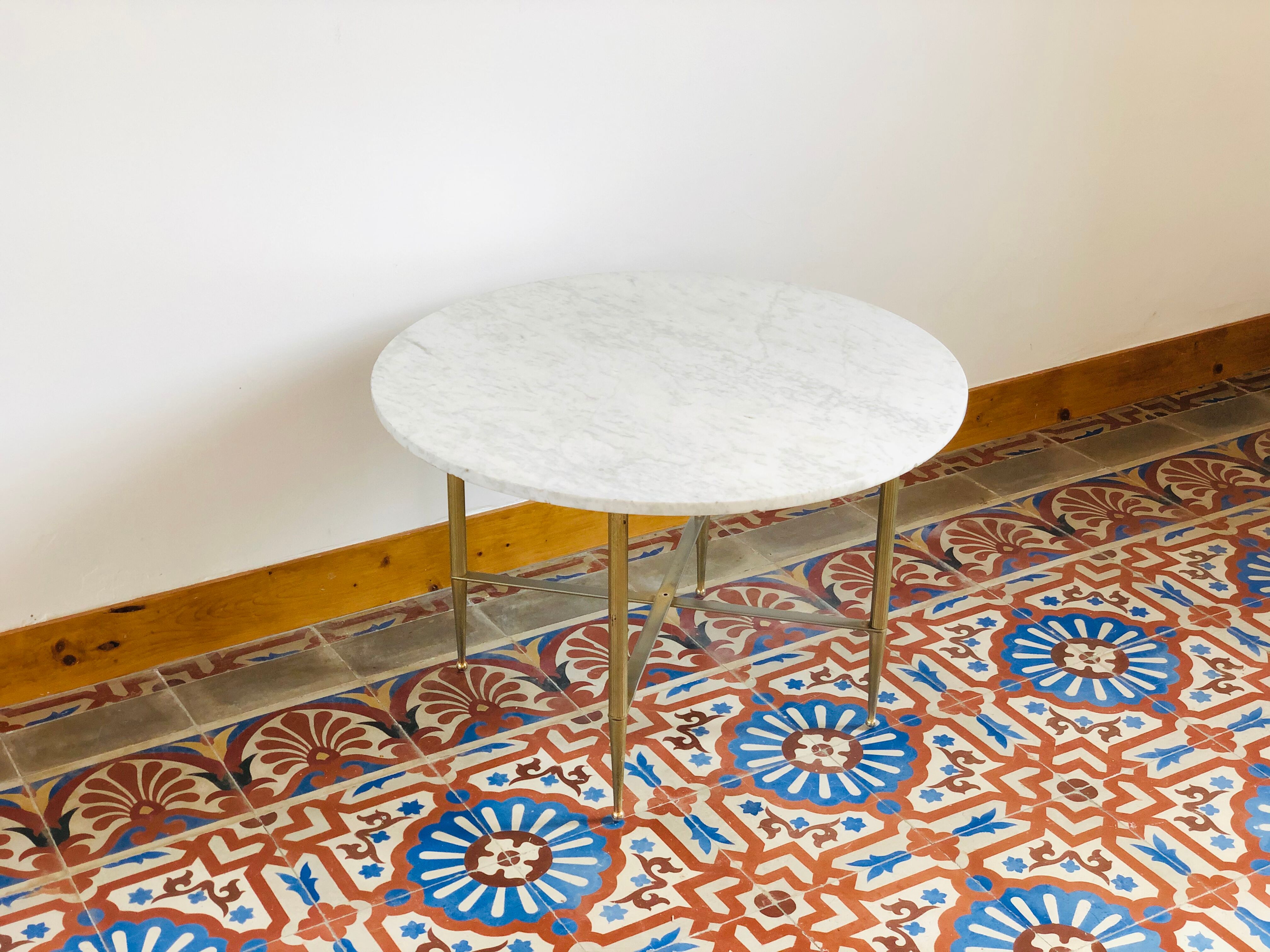 Brass and marble round coffee table