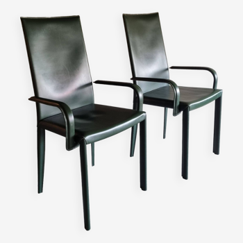 Paire chaises cuir vert