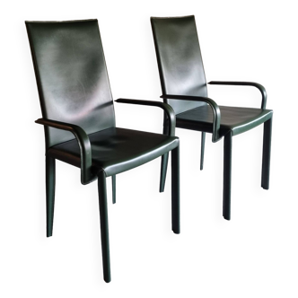 Pair of green leather chairs