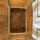 Footrest / bedroom stool Louis XVI — Celadon grey lacquered — Caned