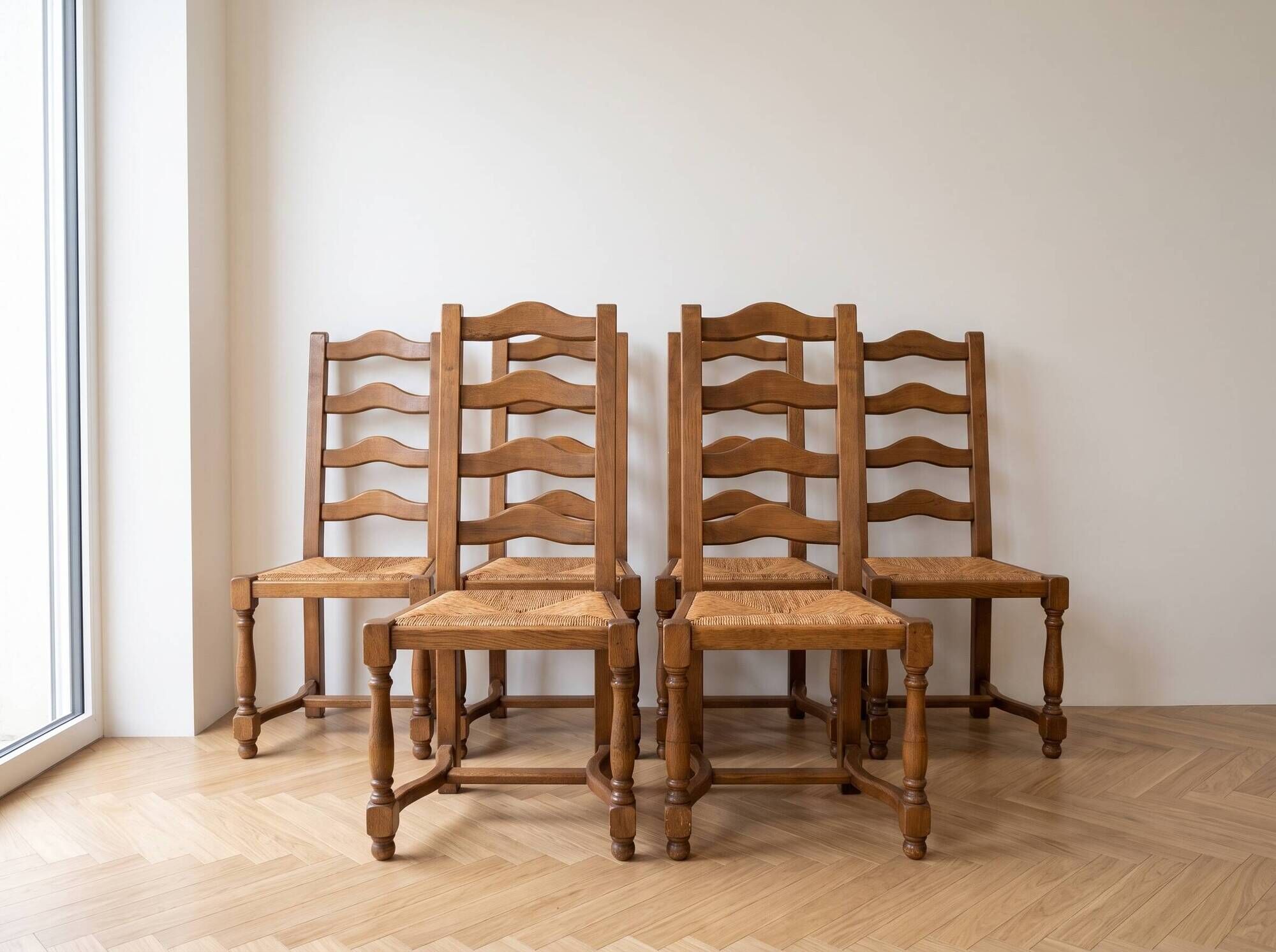Set of 6 authentic natural oak chairs