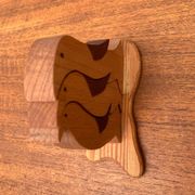 Vintage wooden penguin sculpture, set of 3.