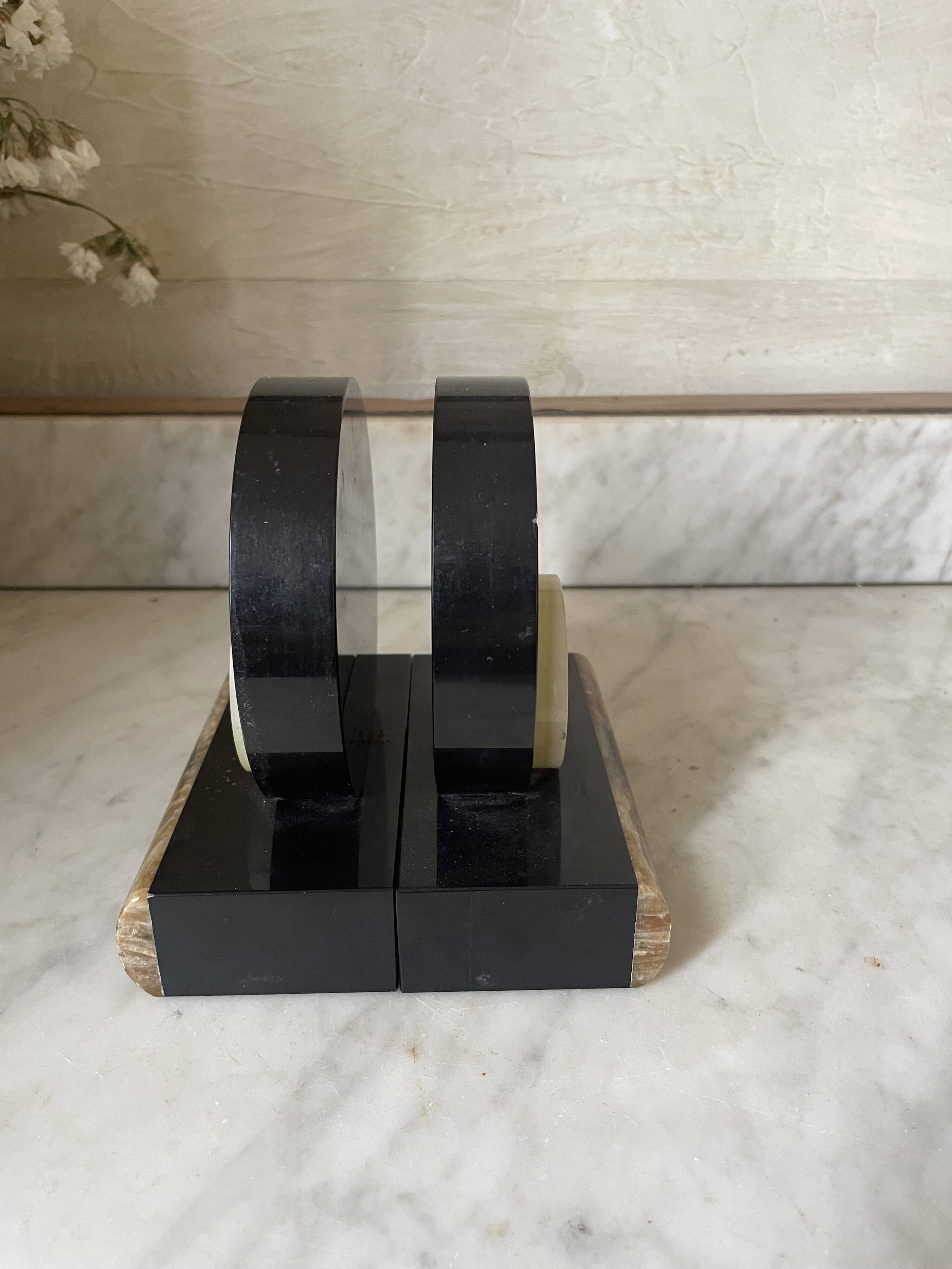 pair of marble and onyx Art Deco bookends
