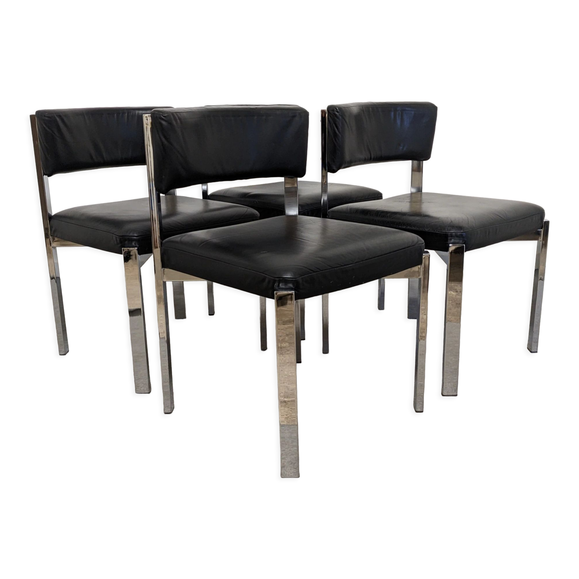 Série de 4 chaises en cuir et acier chromé Roche Bobois des années 70