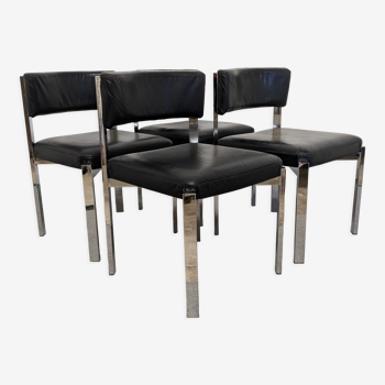 Série de 4 chaises en cuir et acier chromé Roche Bobois des années 70