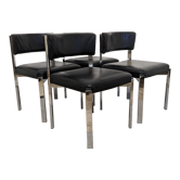 Série de 4 chaises en cuir et acier chromé Roche Bobois des années 70
