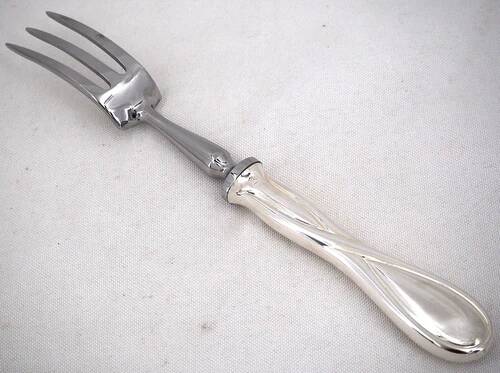 Christofle Galea serving fork, stew, carving silver-plated metal, perfect condition.