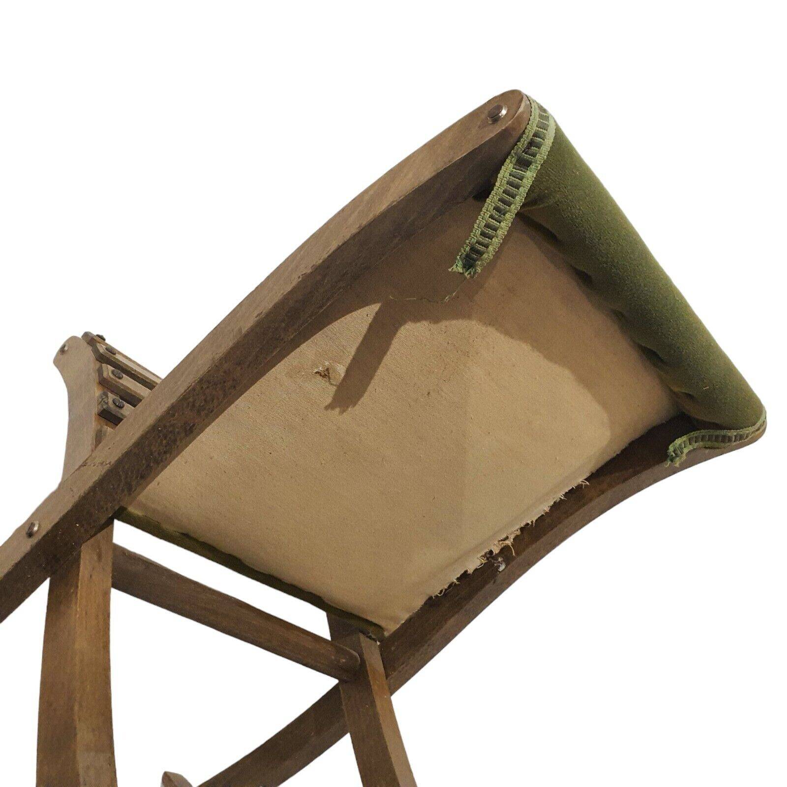 Ancien Repose Pied A Bascule Tissu Vert Et Bois Vintage Déco