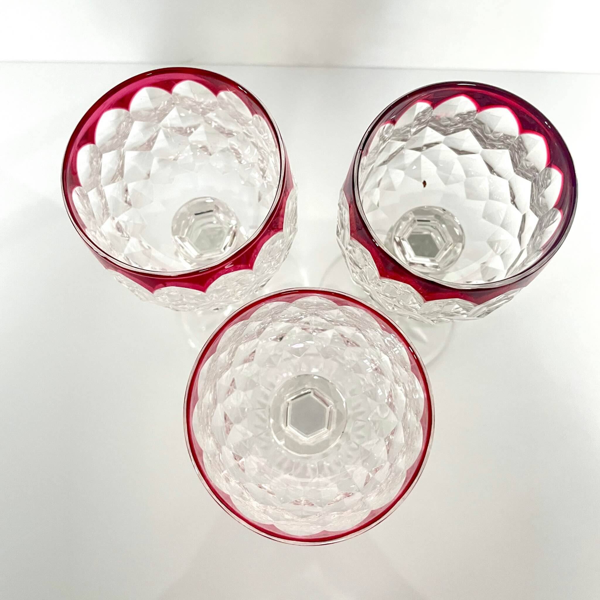 3 Baccarat Crystal Wine Glasses - Juvisy Red Model
