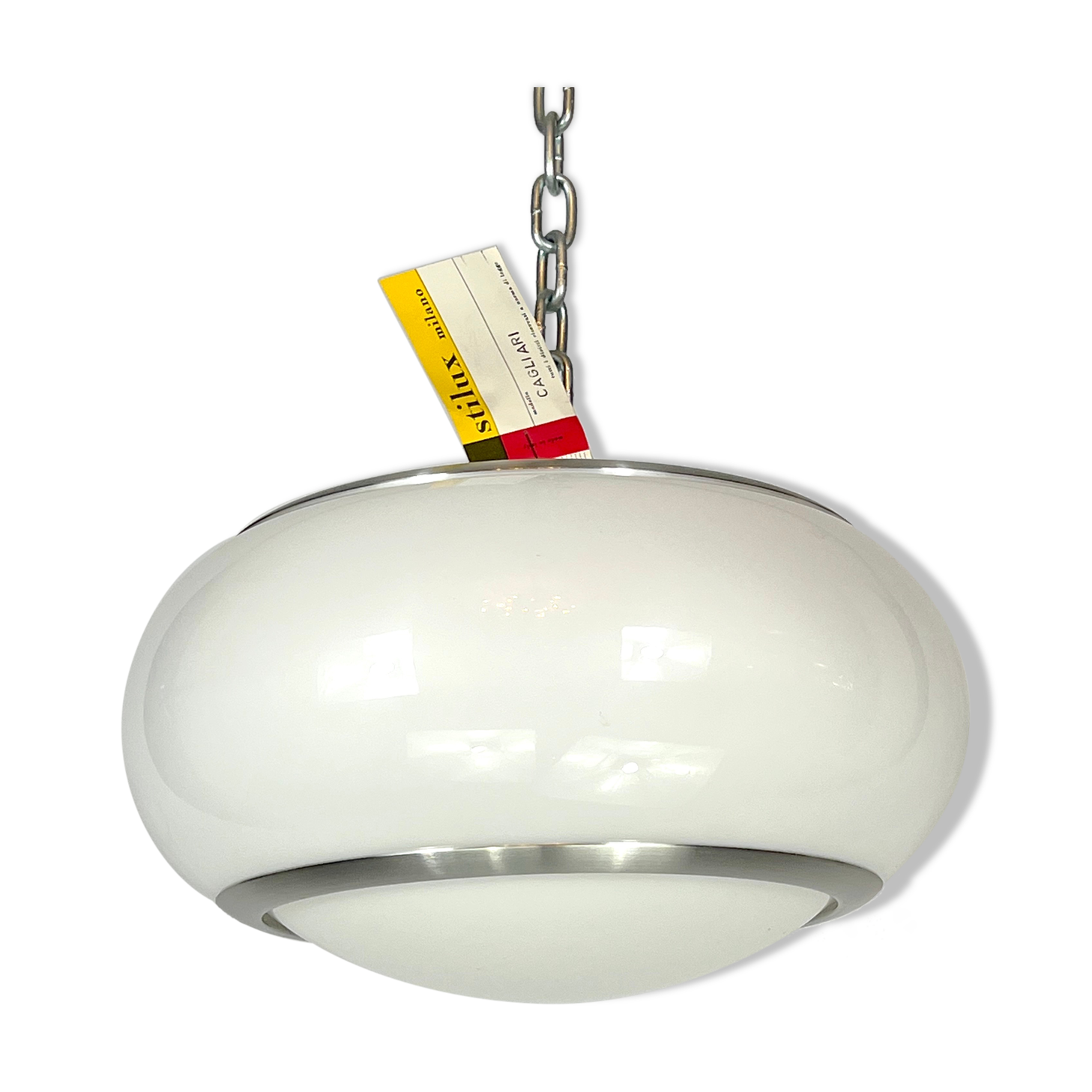Stilux Milano, white perspex and aluminum ceiling lamp from 60s