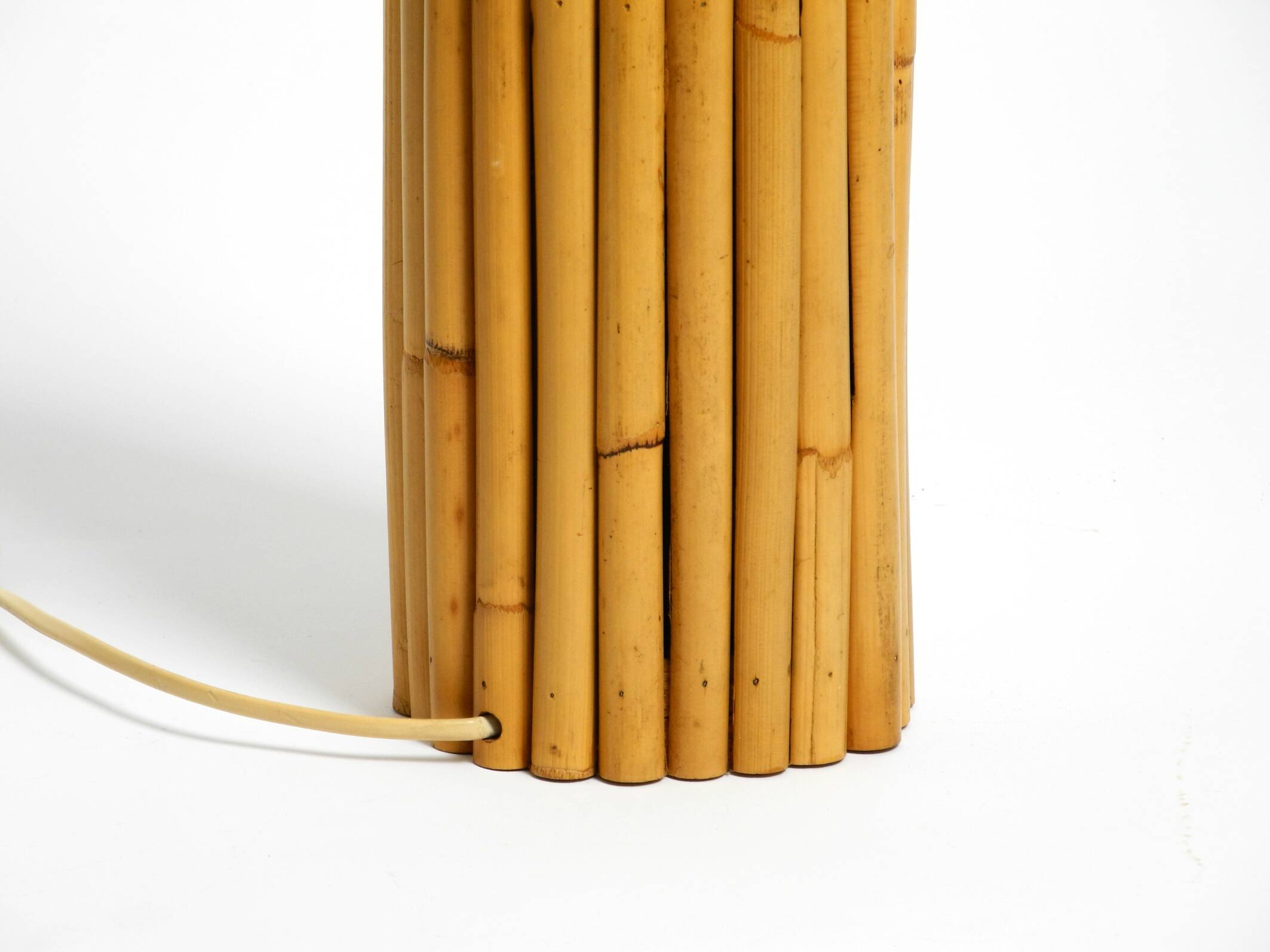 Large 1970s Italian bamboo table lamp with large oiled paper shad