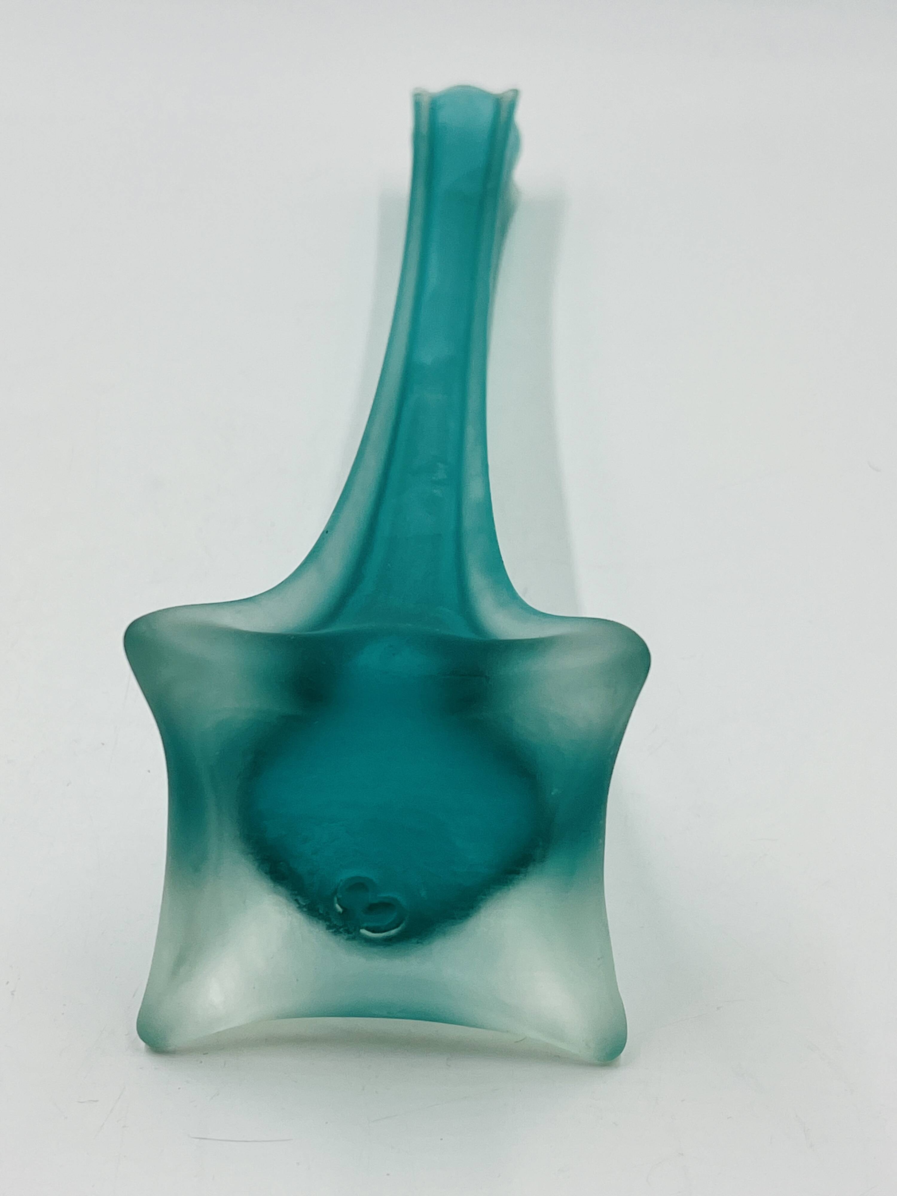 Turquoise glass soliflore in Murano style, Eiffel Tower shape.