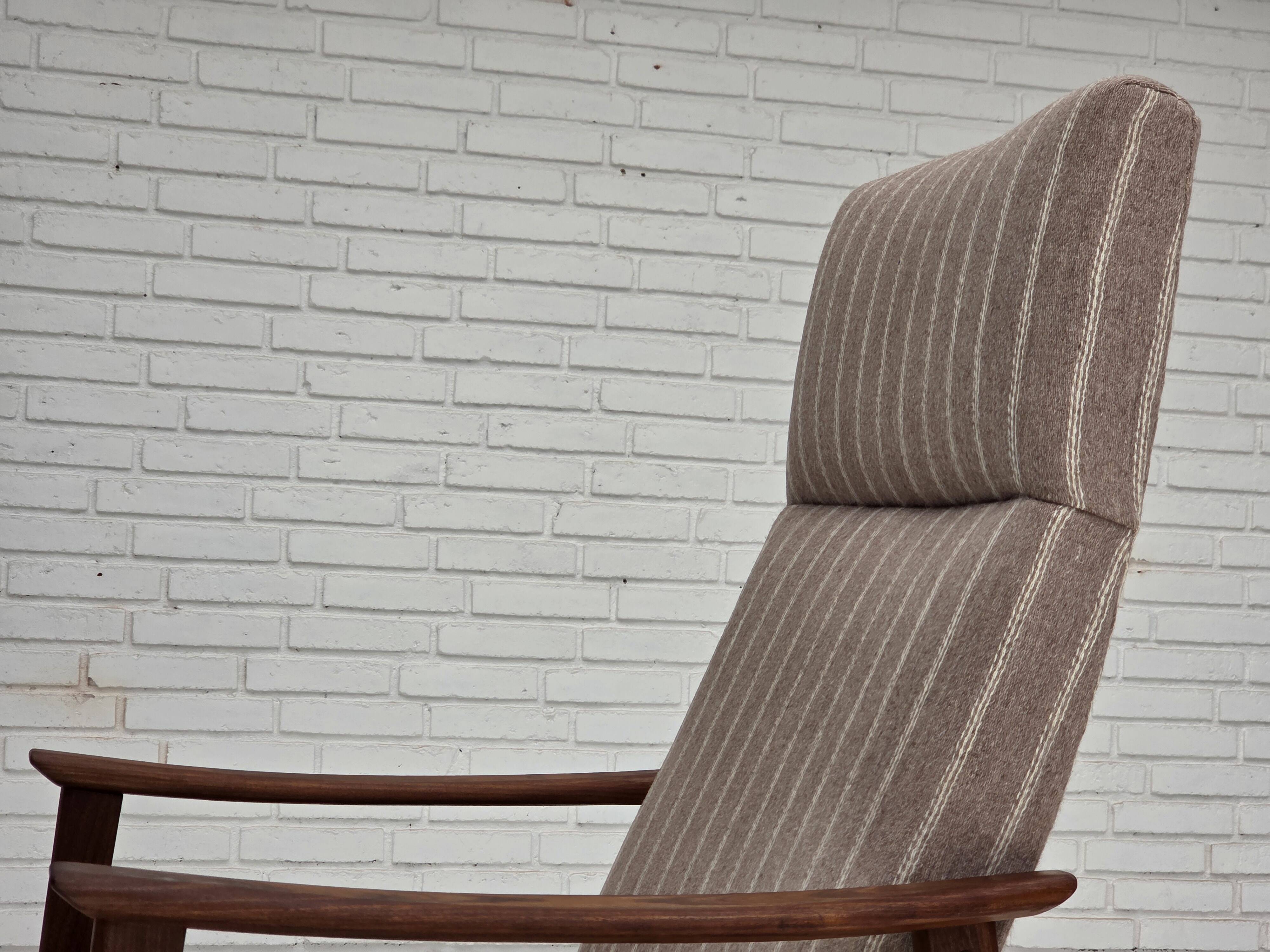 1970s, Danish highback armchair, furniture wool, teak wood, original.