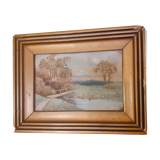 Tableau miniature huile 8/3 cadre 18,7/14,3 cm