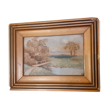 Tableau miniature huile 8/3 cadre 18,7/14,3 cm