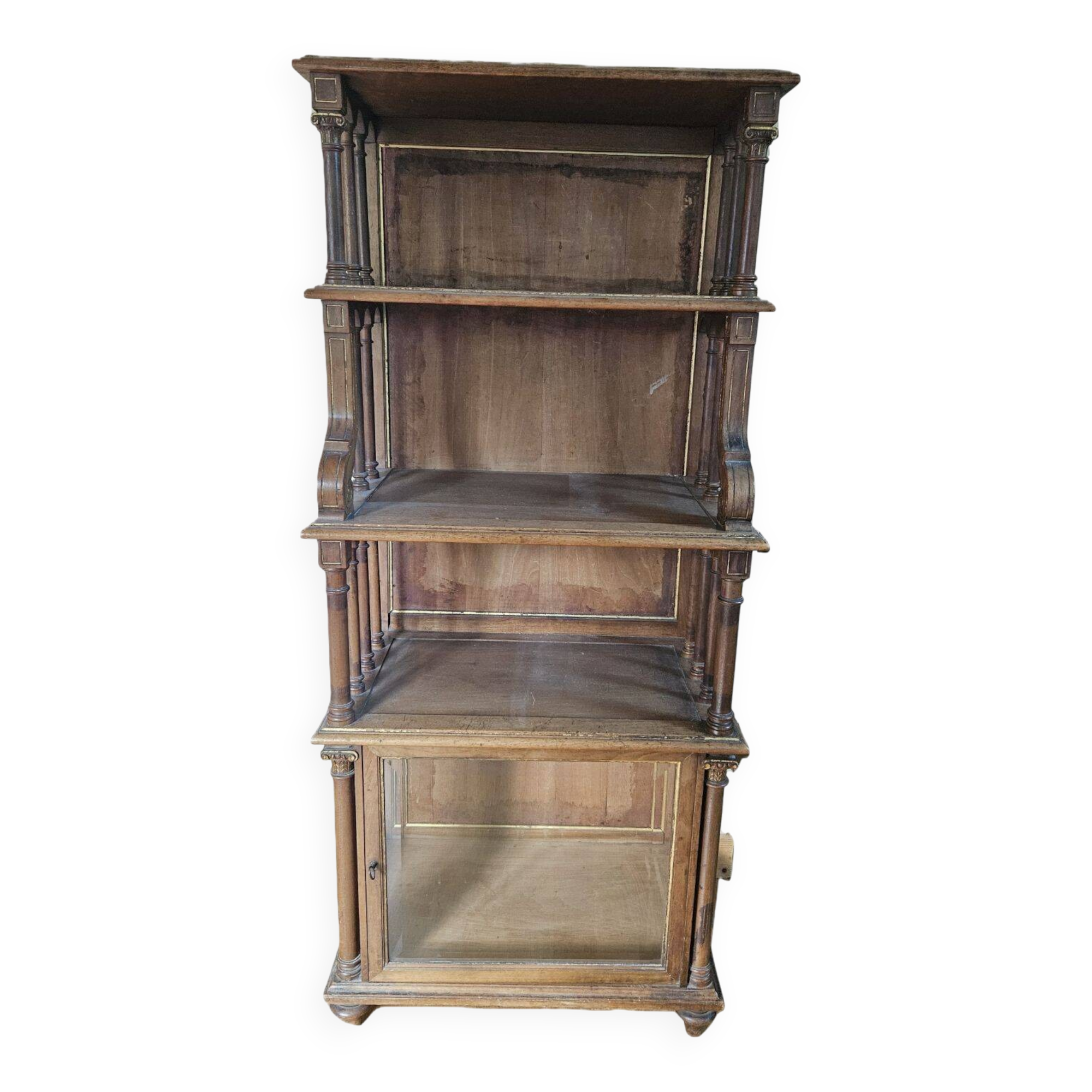 Glass-fronted walnut shelf
