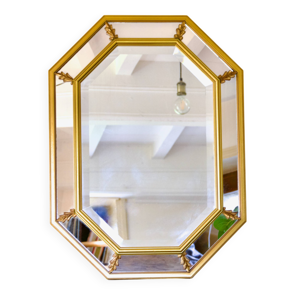 Grand miroir à parcloses, biseauté, néoclassique en bois doré