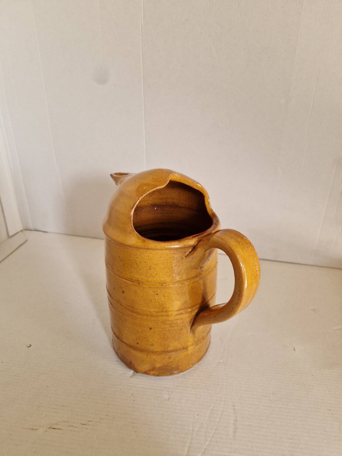 Antique Folk Art Glazed Terracotta Pitcher