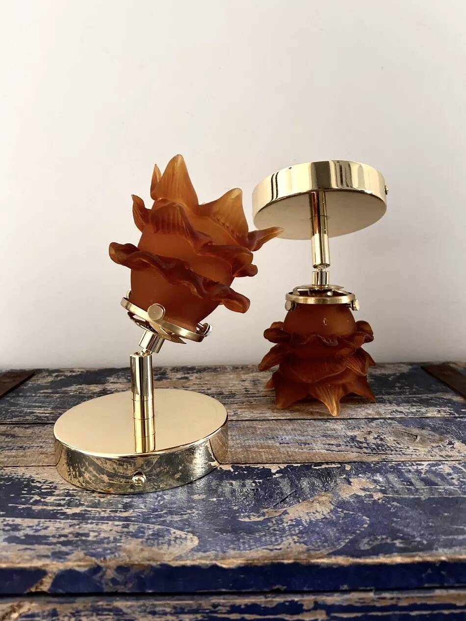 Pair of amber tulip wall sconces