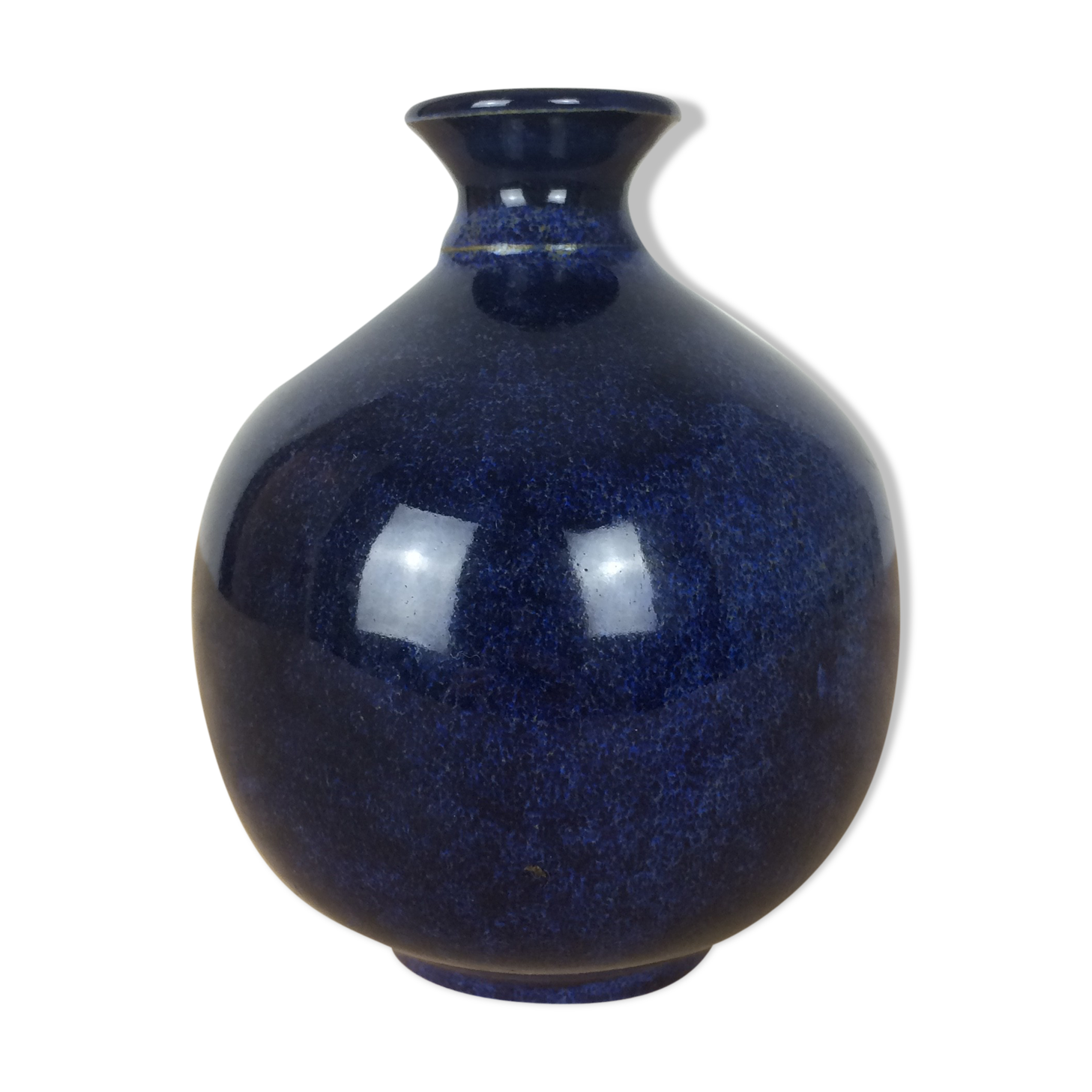 Ball vase, blue ceramic, signed