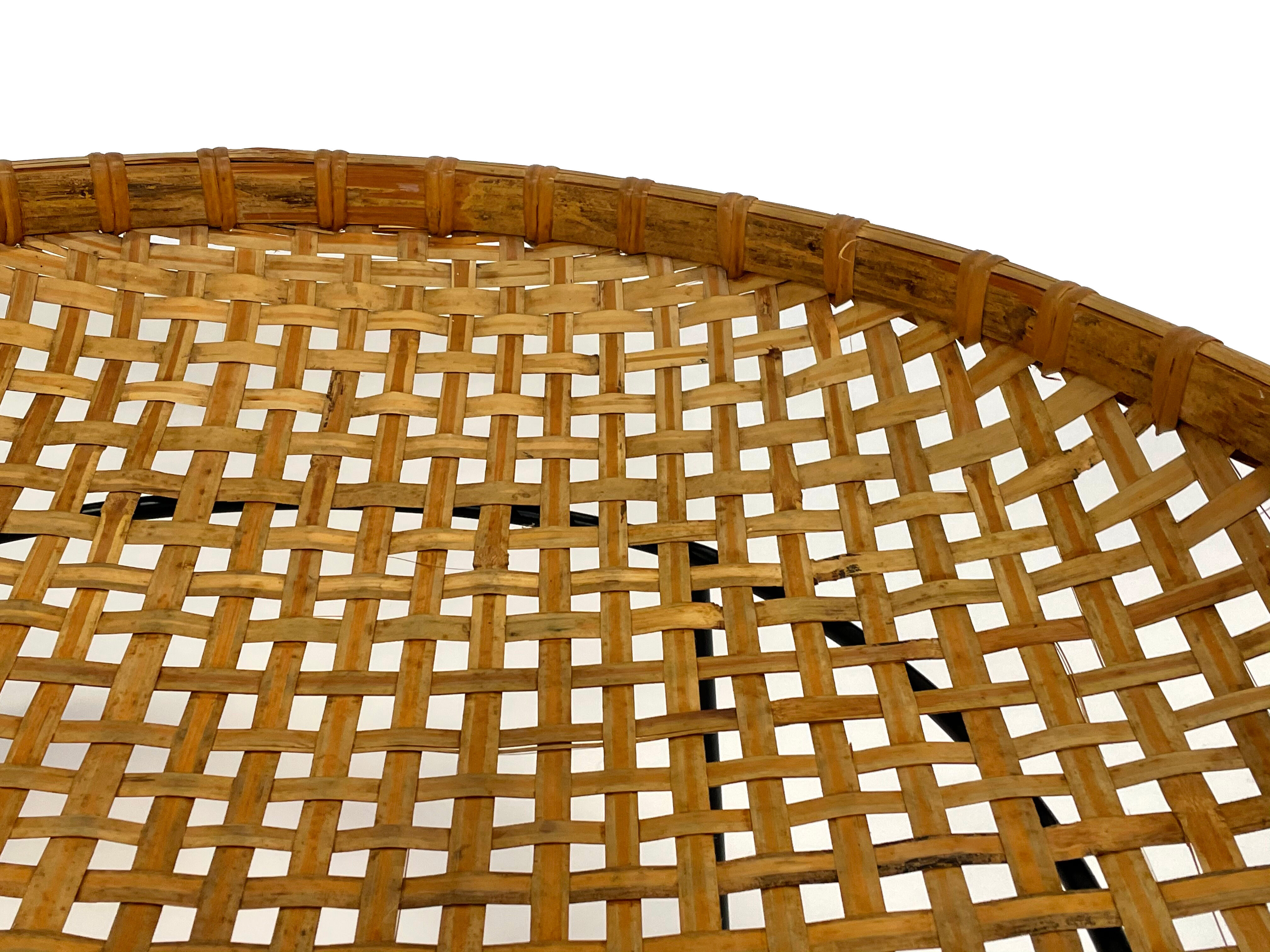Rattan magazine rack on black metal frame, Artimeta, 1950