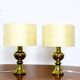 Pair of Luxus Uno & Osten gold lamps with silk shades.