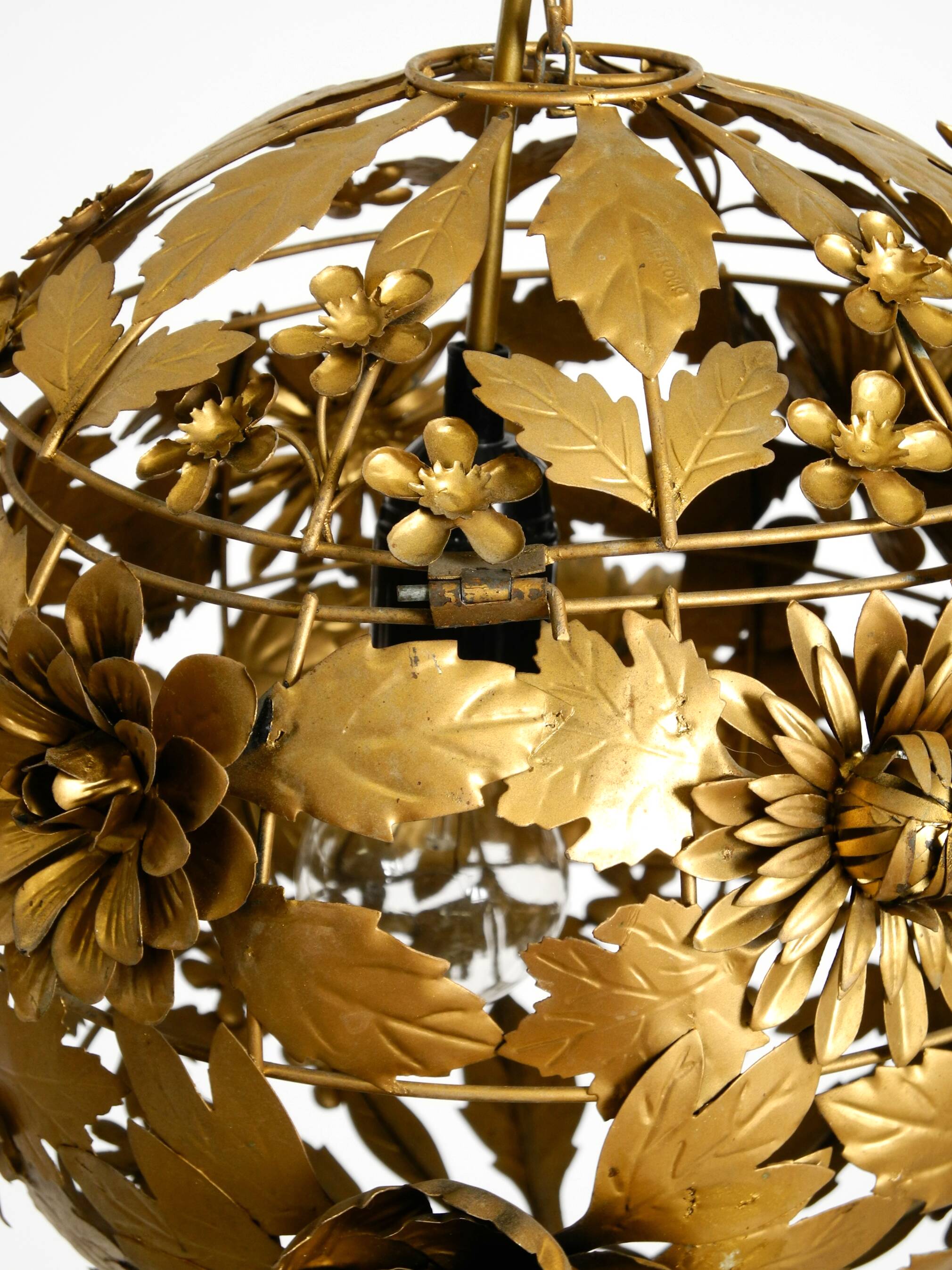 Beautiful floral-style spherical metal ceiling lamp, 1970s Regency design