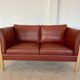 VINTAGE DANISH MID CENTURY DARK COGNAC LEATHER 2 SEATER STOUBY SOFA