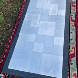 Vintage coffee table in stainless steel and black lacquered wood.