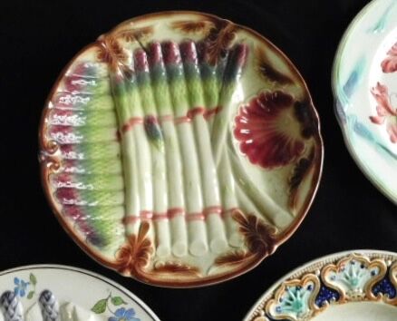 French antique asparagus plates in majolica