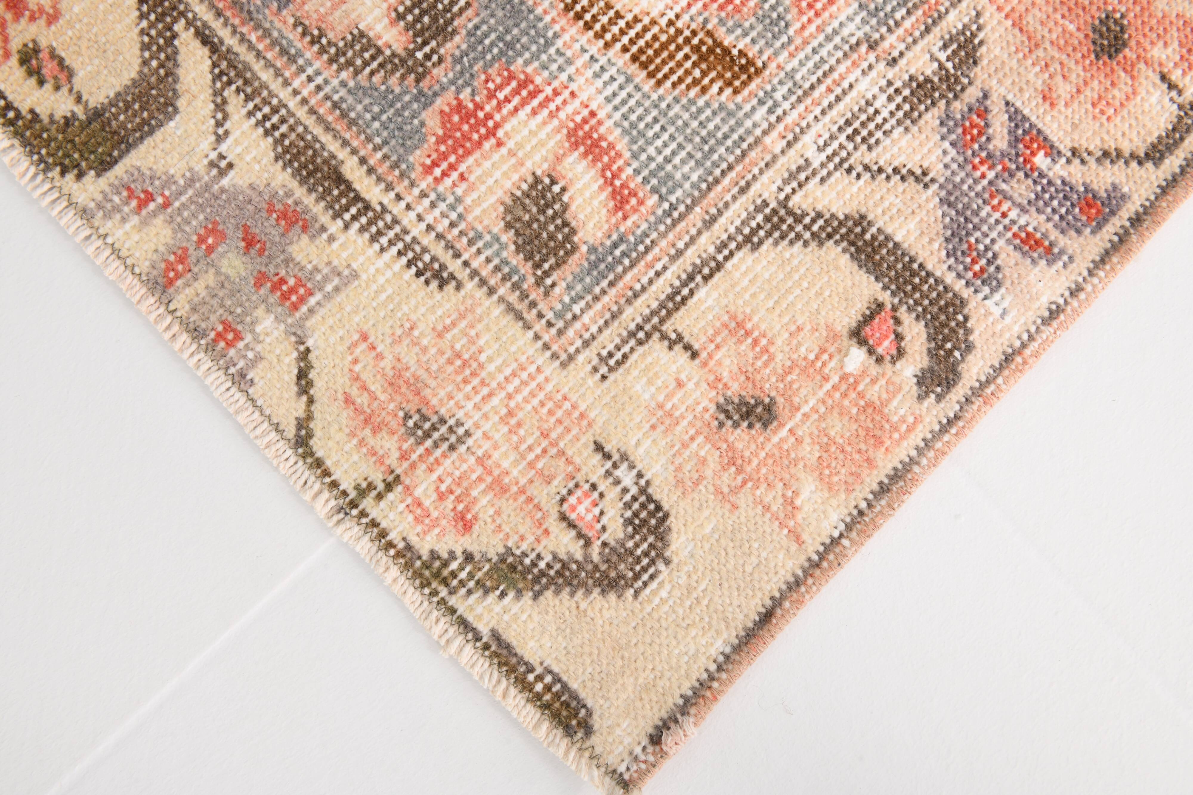 4x7 Salmon & Brown Geometric Oriental Vintage Rug, 139x227Cm