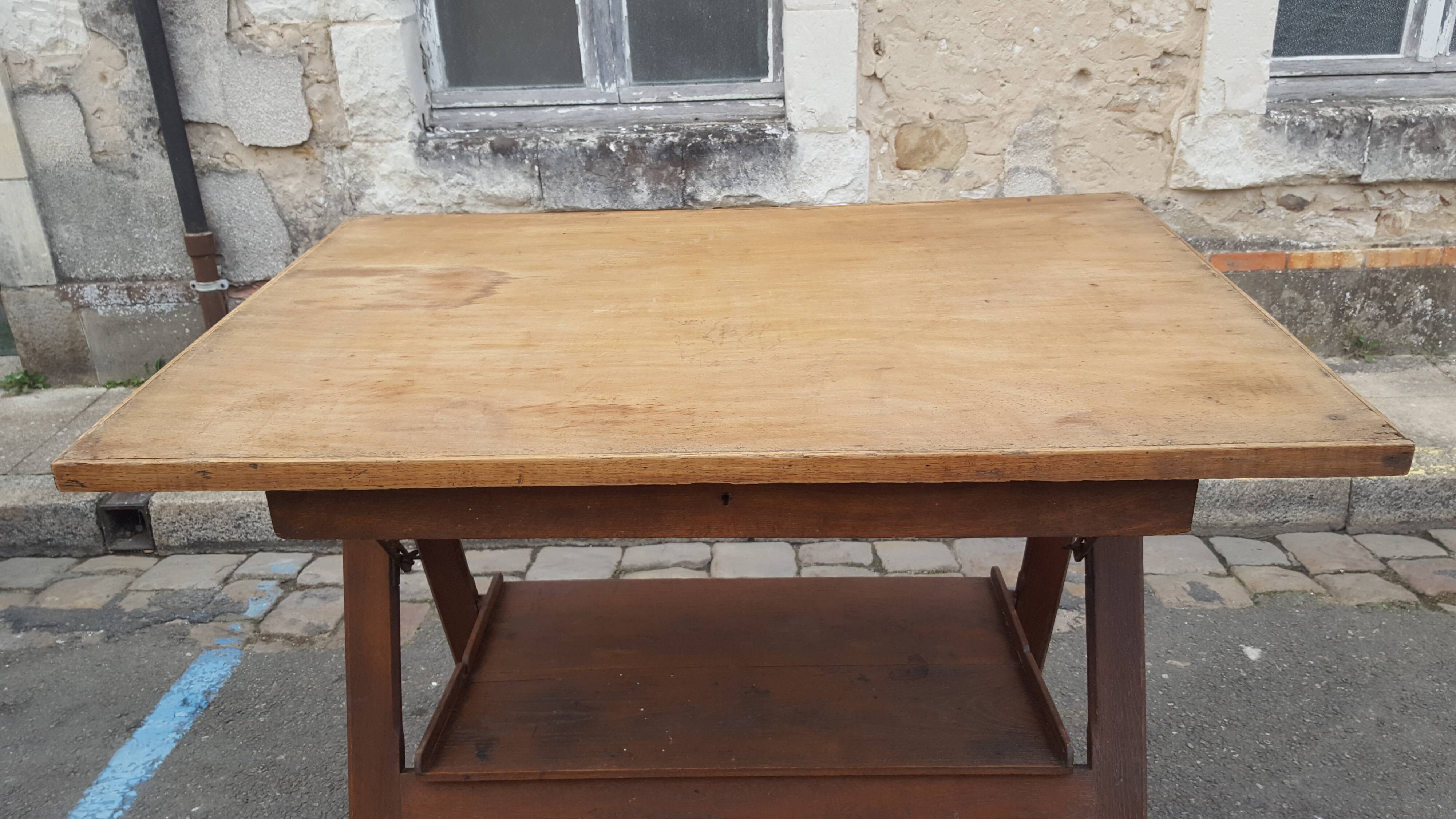 Drawing table wood and vintage metal