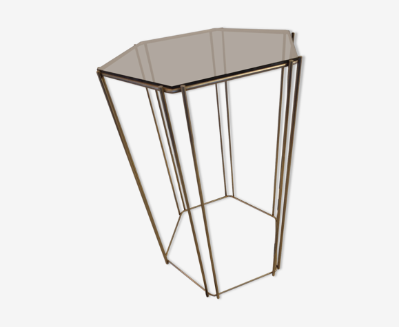 Metal pedestal table and smoked glass year 70