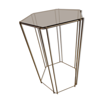 Metal pedestal table and smoked glass year 70