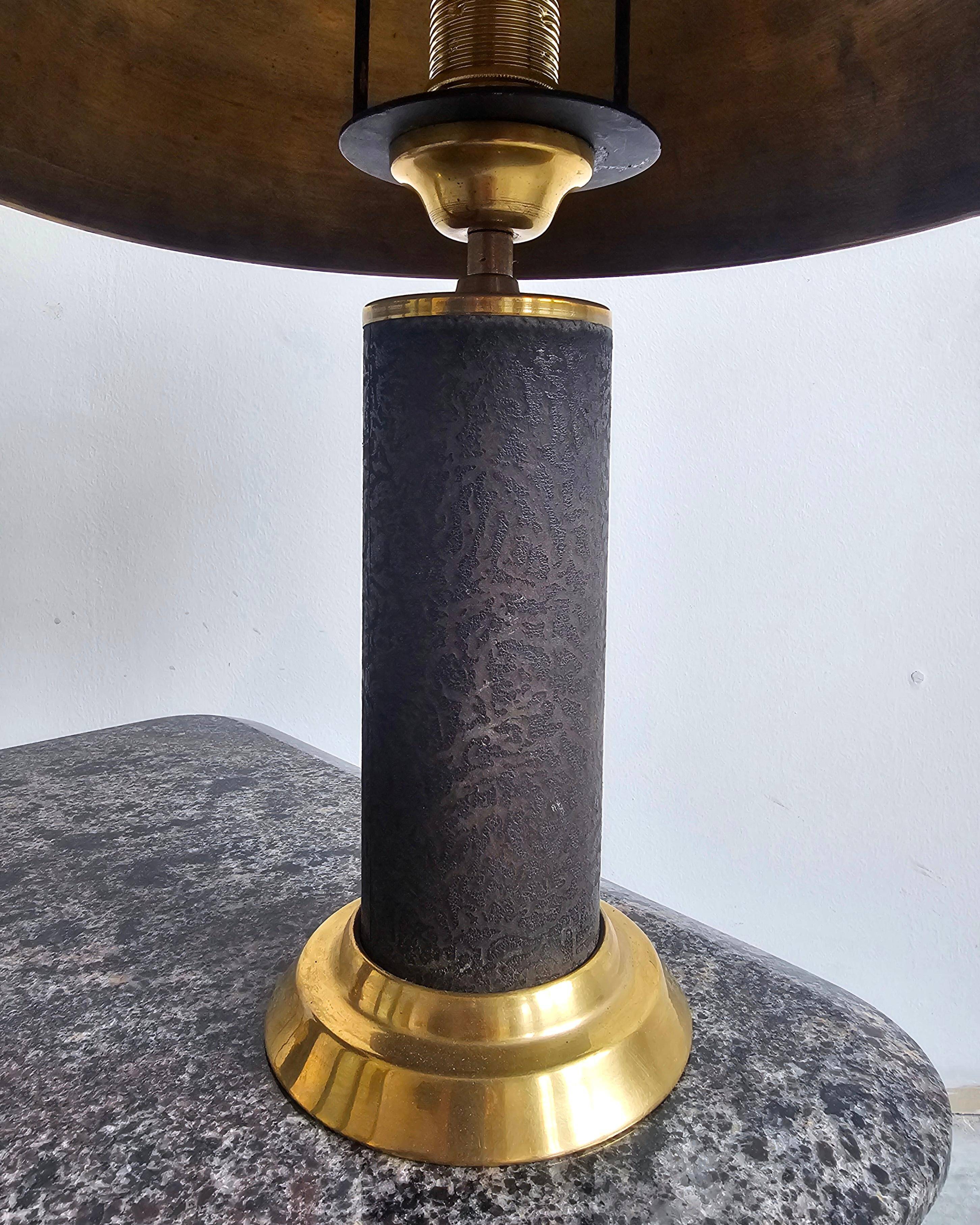 Pair of Mid Century Modern table lamps in brass and leather 1960