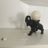 Black ceramic elephant lamp and white opaline ball 1970