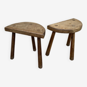 Pair of solid oak truss tripod stools