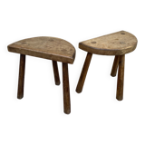 Pair of solid oak truss tripod stools