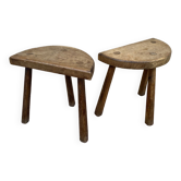 Pair of solid oak truss tripod stools