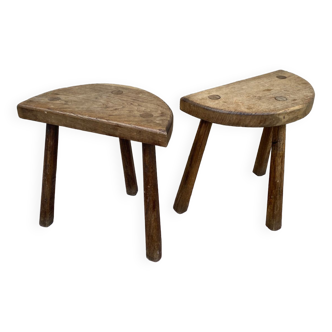 Pair of solid oak truss tripod stools