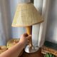 Lampe chrome & bois, abat-jour esprit osier