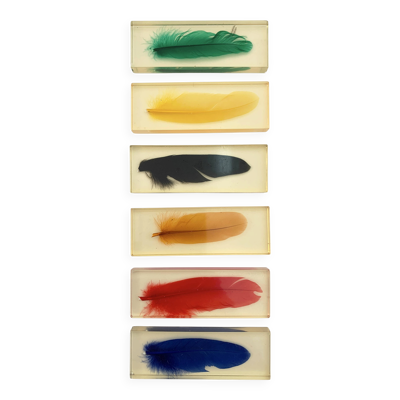 Six porte-couteaux plumes en inclusion de résine