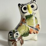 Duo de hiboux en céramique artisanale vintage