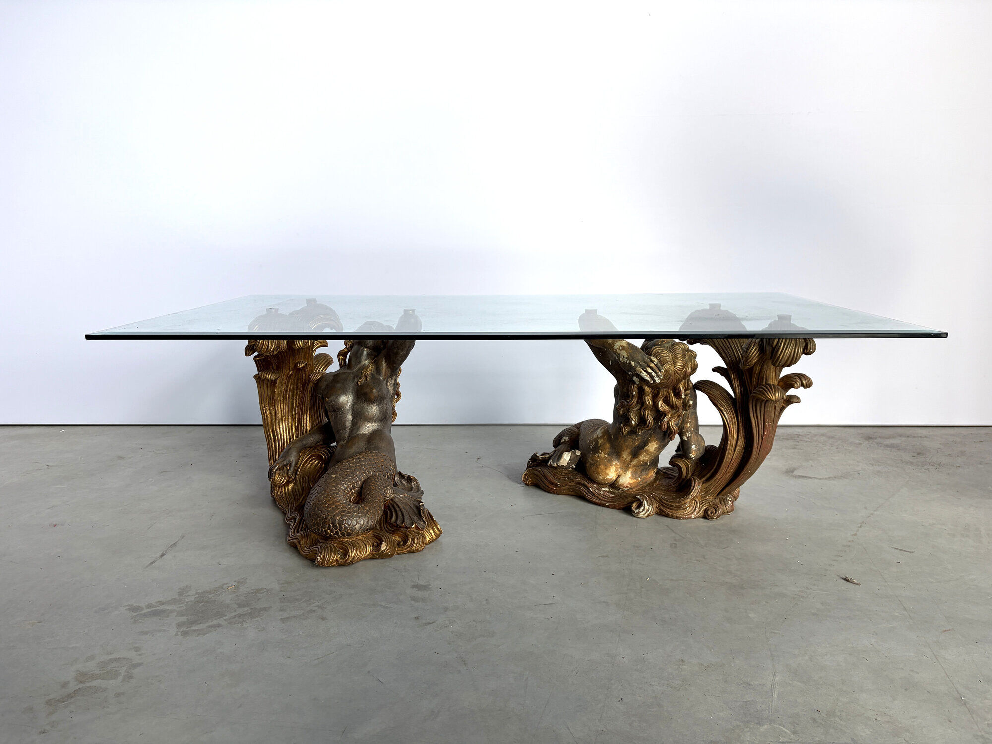 Vintage gilt wood mermaid coffee table, 1960s - Italy