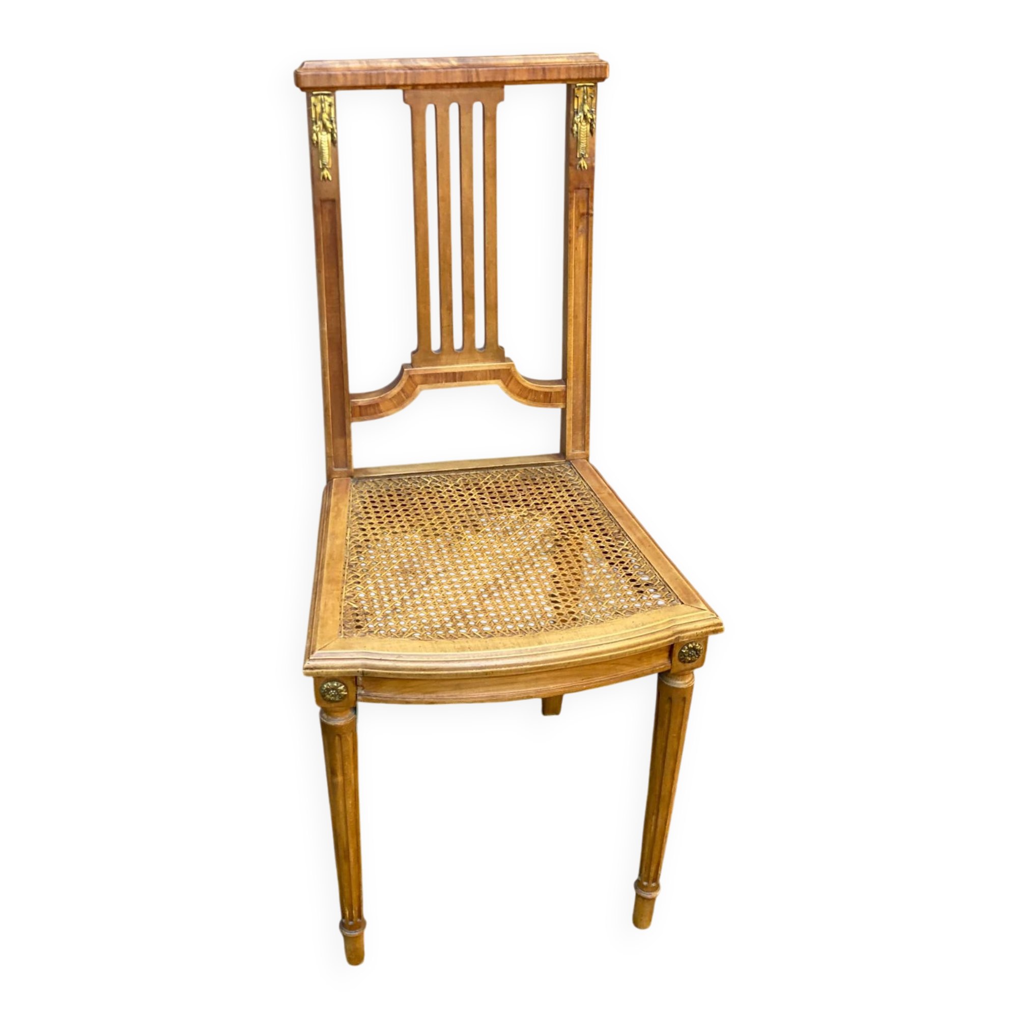 Vintage caned Louis XVI chair in solid gold wood.