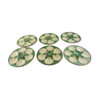 Lot de 6 assiettes à huitres en barbotine, Longchamp