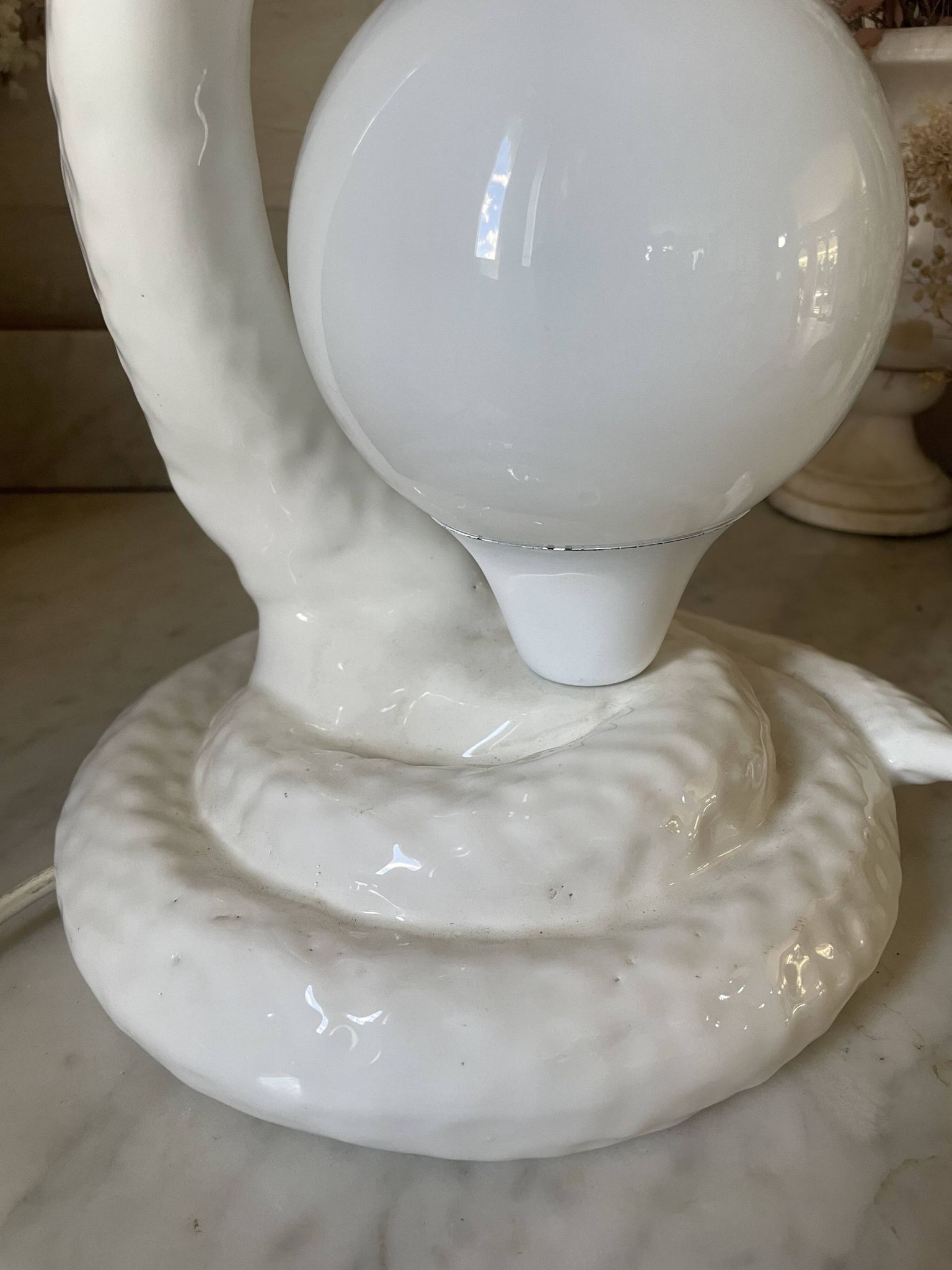 Lampe cobra vintage céramique et opaline