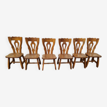 Set of 6 Brutalist chairs Solid oak wood