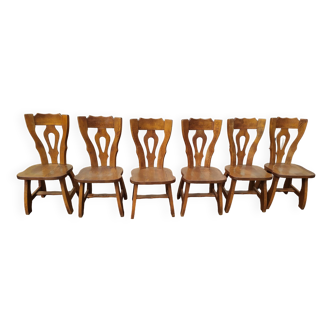 Ensemble de 6  chaises Brutalistes Bois massif chêne