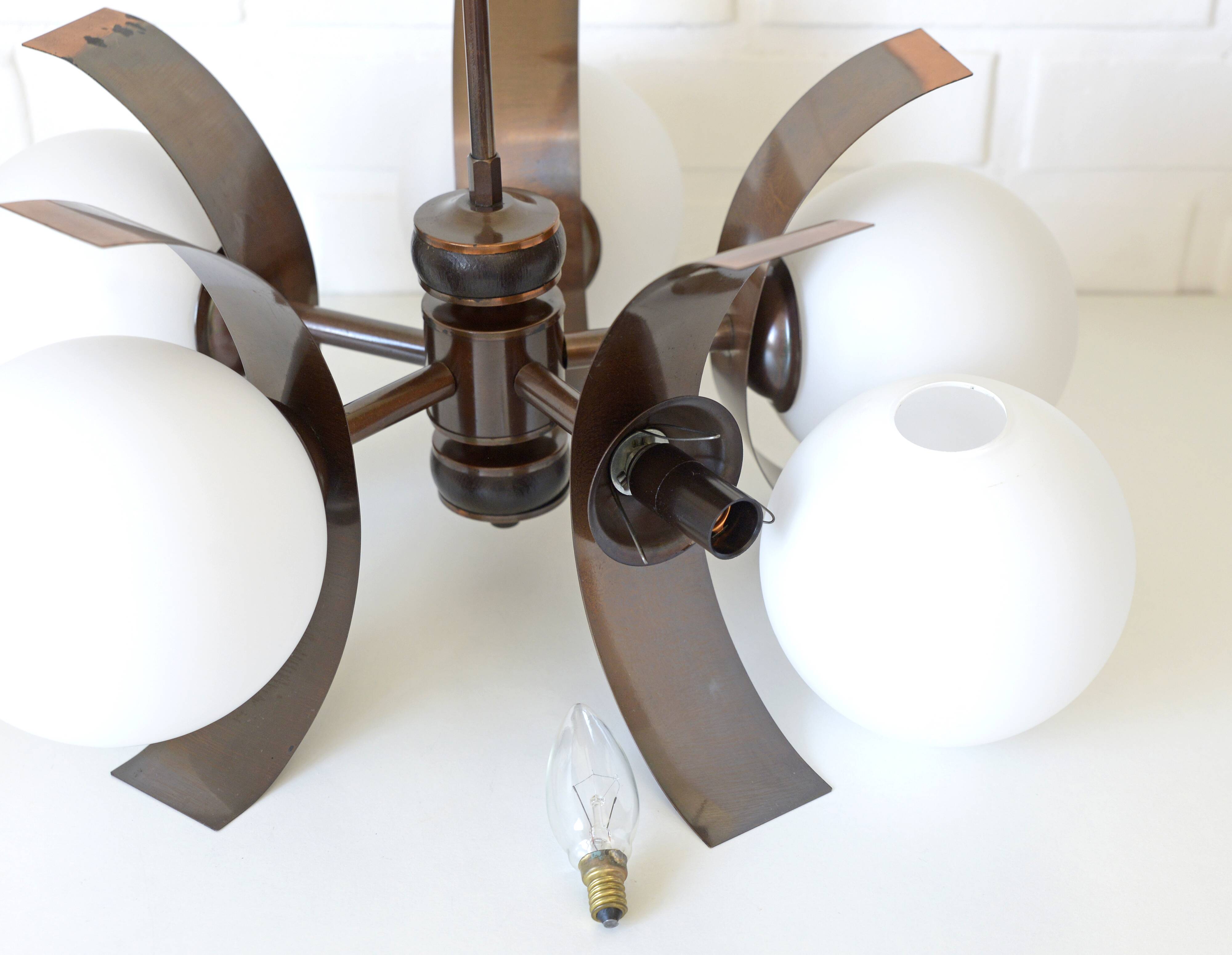 Brutalist Sputnik Hanging Light Vintage Copper Pendant Lamp Yugoslavia 1970